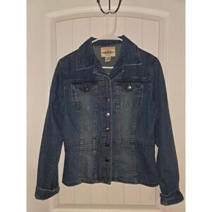 Vintage Barbara Moss Peplum Style Denim Jacket Soft Cotton Button Up Medium ❤️